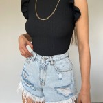 Ripped Turkish cotton blouse with gold chain