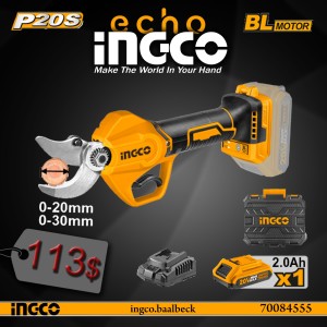 INGCO BATTERY PRUNING SHEARS 20V LI-ION SOLO